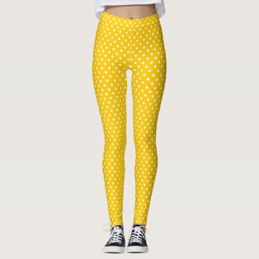 Witte polka stipt gele tangerine achtergrond leggings (Voorkant)