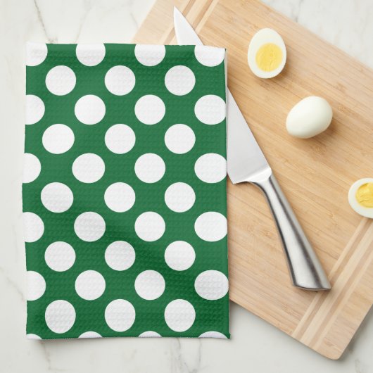 Witte Polkadot op groene achtergrond Theedoek (Quarter Fold)