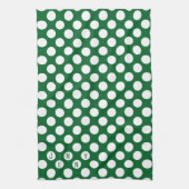 Witte Polkadot op groene achtergrond Theedoek (Verticaal)