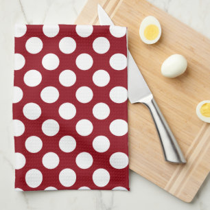 Witte Polkadot op rode achtergrond Theedoek