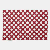 Witte Polkadot op rode achtergrond Theedoek (Horizontaal)