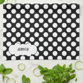 Witte Polkadot op zwarte achtergrond 2 Theedoek (Gevouwen)