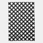 Witte Polkadot op zwarte achtergrond Theedoek (Verticaal)