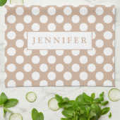 Witte Polkadot over bruine achtergrond Theedoek (Gevouwen)