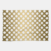Witte Polkadot over gouden achtergrond Theedoek (Horizontaal)