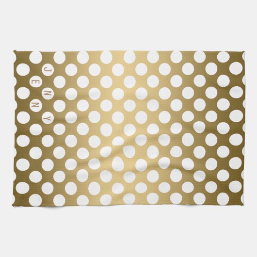 Witte Polkadot over gouden achtergrond Theedoek (Horizontaal)