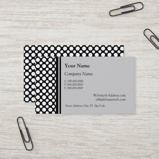 Witte polkadots aangepaste visitekaartjes (Voorkant / Achterkant in situ)