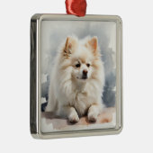  WITTE POMERAANSE PUPPYHOND METALEN ORNAMENT (Rechts)