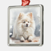  WITTE POMERAANSE PUPPYHOND METALEN ORNAMENT (Links)