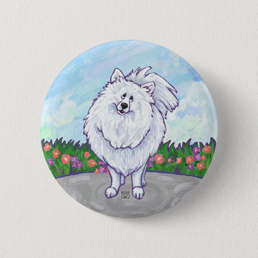 Witte Pomeranian Cadeaus & Accessoires Ronde Button 5,7 Cm (Voorkant)