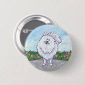 Witte Pomeranian Cadeaus & Accessoires Ronde Button 5,7 Cm (Voorkant /achterkant)