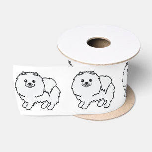 Witte Pomeranian Lieve Cartoon Hond Satijnen Lint