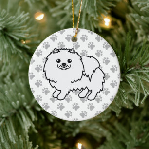 Witte Pomeranian Lieve Cartoonhond & Pootjes Keramisch Ornament