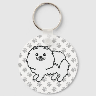 Witte Pomeranian Lieve Cartoonhond & Pootjes Sleutelhanger