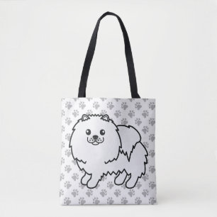 Witte Pomeranian Lieve Cartoonhond & Pootjes Tote Bag