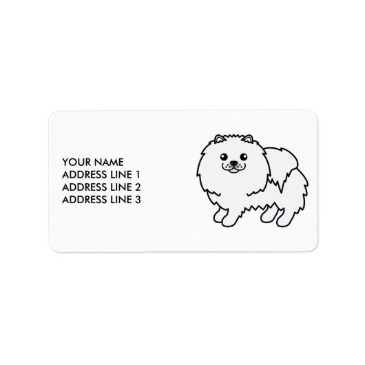 Witte Pomeranian Lieve Cartoonhond & Tekst Etiket (Voorkant)