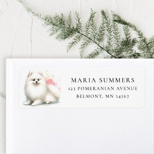 Witte Pomeranian Waterverf Retouradreslabel Etiket