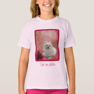 Witte pommeraanse hond Lily Flowers Animal Art T-shirt