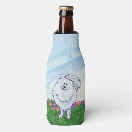 Witte pommeren Gifts & Accessoires Flesjeskoeler (Fles Voorkant)
