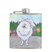 Witte pommeren Gifts & Accessoires Heupfles (Voorkant)