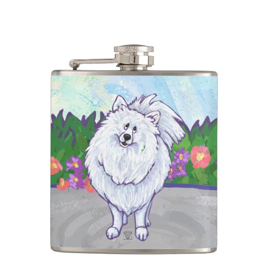 Witte pommeren Gifts & Accessoires Heupfles (Voorkant)