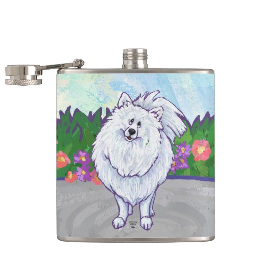 Witte pommeren Gifts & Accessoires Heupfles (Geopend)