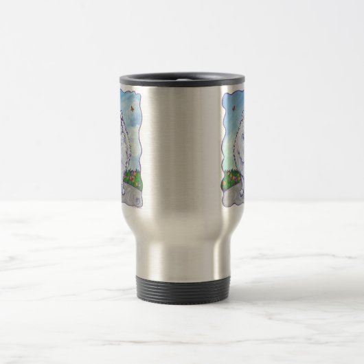 Witte pommeren Gifts & Accessoires Reisbeker (Center)