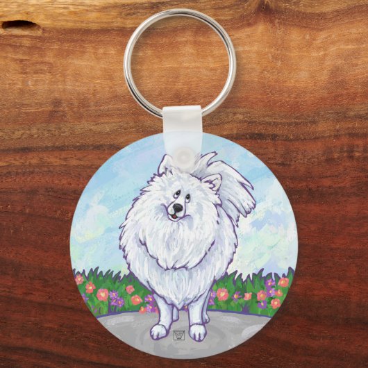 Witte pommeren Gifts & Accessoires Sleutelhanger (Voorkant)