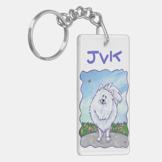 Witte pommeren Gifts & Accessoires Sleutelhanger (Voorkant Links)