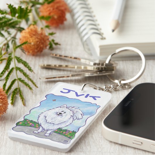 Witte pommeren Gifts & Accessoires Sleutelhanger (Voorkant Rechts)