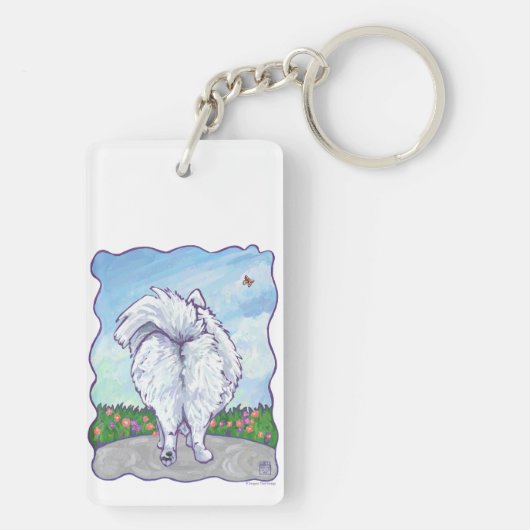 Witte pommeren Gifts & Accessoires Sleutelhanger (achterkant)