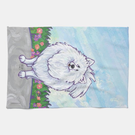 Witte pommeren Gifts & Accessoires Theedoek (Horizontaal)