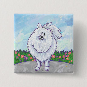 Witte pommeren Gifts & Accessoires Vierkante Button 5,1 Cm