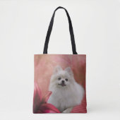 Witte pommeren hond bloemen tote bag (Voorkant)