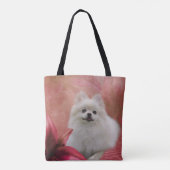 Witte pommeren hond bloemen tote bag (Achterkant)
