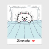 Witte pommeren Schattige hond geplukt in bed Sticker (Vel)