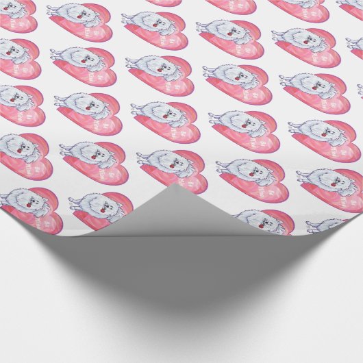 Witte Pommeren Valentijnsdag Cadeaupapier (Hoek)