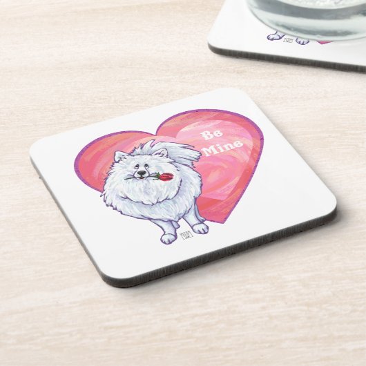 Witte Pommeren Valentijnsdag Drankjes Onderzetter (Linkerzijde)