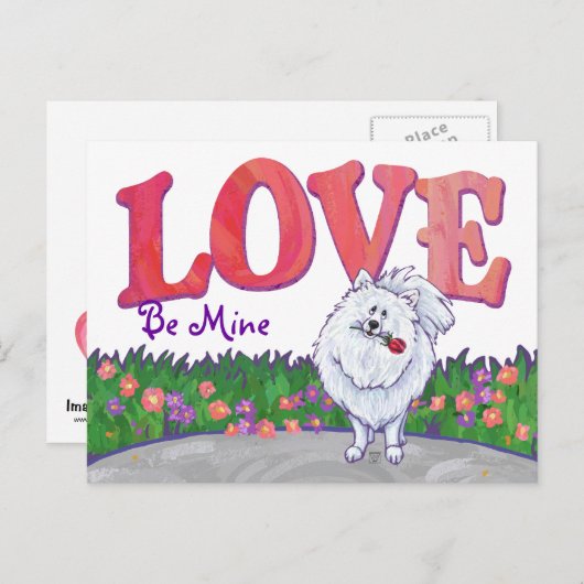 Witte Pommeren Valentijnsdag Feestdagenkaart (Voorkant / Achterkant)