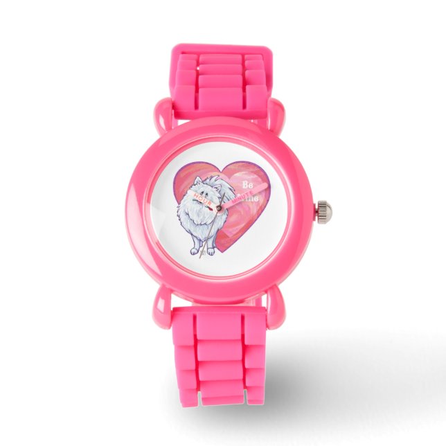 Witte Pommeren Valentijnsdag Horloge (Voorkant)