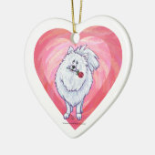 Witte Pommeren Valentijnsdag Keramisch Ornament (Links)