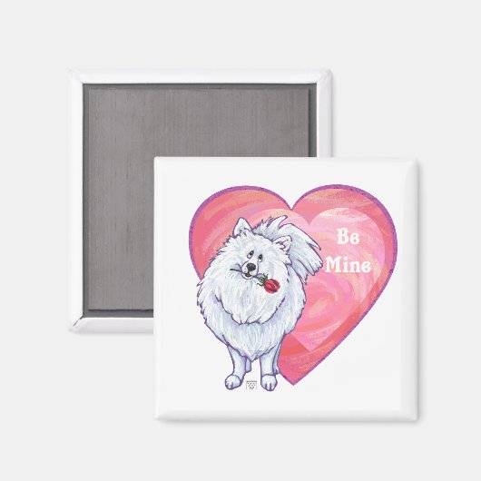 Witte Pommeren Valentijnsdag Magneet (Voorkant / Achterkant)