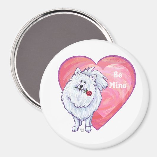 Witte Pommeren Valentijnsdag Magneet (Voorkant / Achterkant)