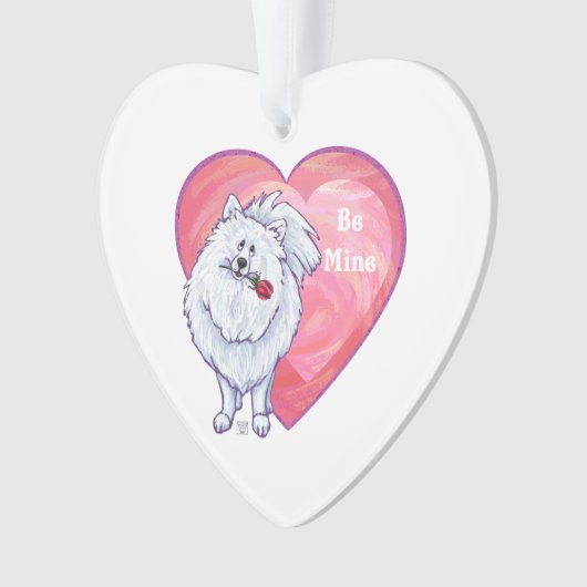 Witte Pommeren Valentijnsdag Ornament (voorkant)