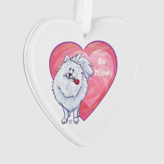 Witte Pommeren Valentijnsdag Ornament (voorkant)