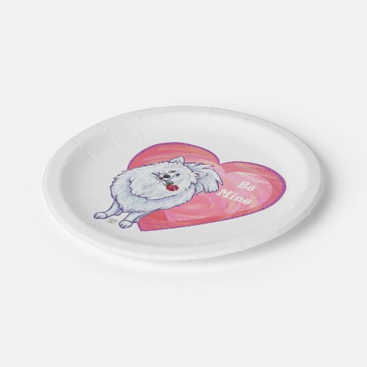 Witte Pommeren Valentijnsdag Papieren Bordje (Gekanteld)