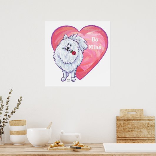 Witte Pommeren Valentijnsdag Poster (Keuken)