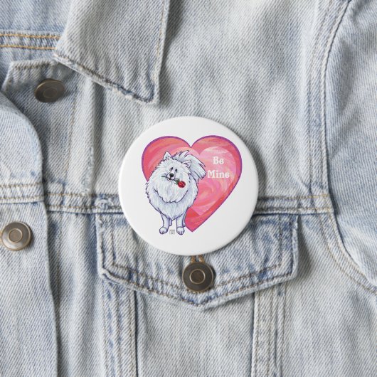 Witte Pommeren Valentijnsdag Ronde Button 7,6 Cm (In situ)