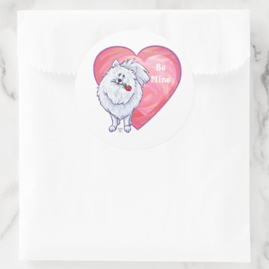 Witte Pommeren Valentijnsdag Ronde Sticker (Tas)