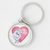 Witte Pommeren Valentijnsdag Sleutelhanger (Voorkant)